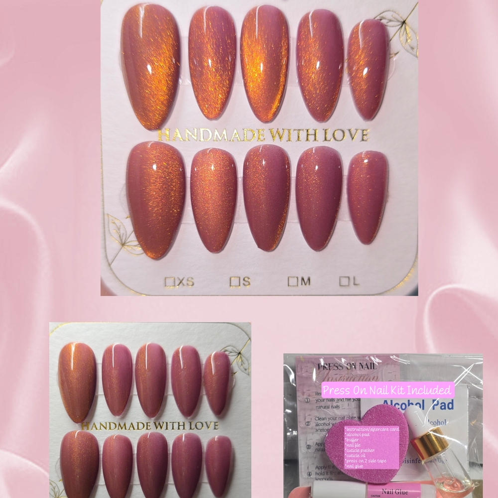 Handmade Press-On Nails Cat Eye Pink/Purple